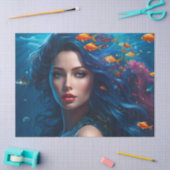 ファンタジーの美しい青の人魚のデコパージュ 薄葉紙 (クラフト)