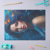 ファンタジーの美しい青の人魚のデコパージュ 薄葉紙 (クラフト)