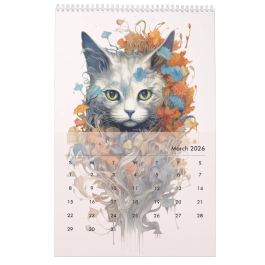 ファンタジーの花の野生動物の水彩の新年 カレンダー (3月 2026)