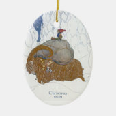 ファンタジーの芸術のスウェーデンのユール(キリスト降誕祭)のヤギの日付がついたパーソナライズ セラミックオーナメント (正面)