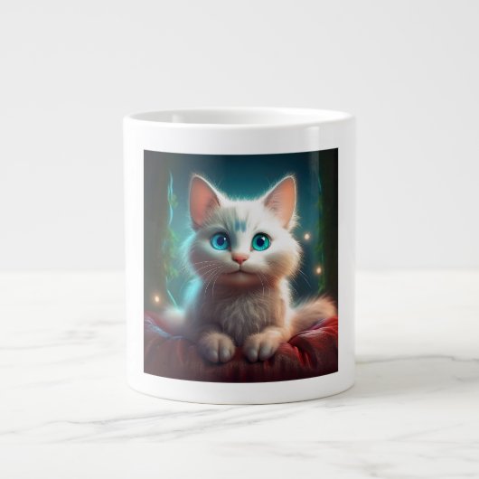 ファンタジーの若いアルビノ猫 ジャンボコーヒーマグカップ (正面)