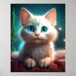 ファンタジーの若いアルビノ猫 ポスター