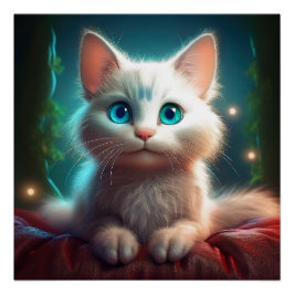 ファンタジーの若いアルビノ猫 ポスター