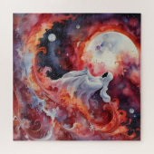 ファンタジーの赤い月光と幽霊の姿 ジグソーパズル (横)