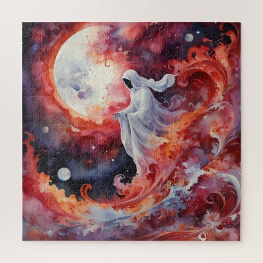 ファンタジーの赤い月光と幽霊の姿 ジグソーパズル (縦)