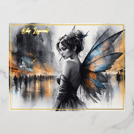 ファンタジーの都市のエレガント美しいの夢想的なライト 箔シーズンポストカード