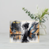 ファンタジーの都市のエレガント美しいの夢想的なライト 箔シーズンポストカード (立ち正面)