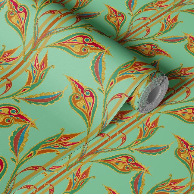 ファンタジーの金ゴールド、赤、グリー、玉離れのつる植物 壁紙 (クリエイターアップロード済み)