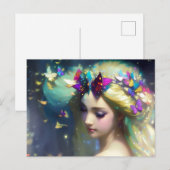 ファンタジーの金髪の女性と蝶 ポストカード (正面/裏面)