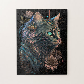 ファンタジーの青い目の猫と花AI art ジグソーパズル