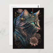 ファンタジーの青い目の猫と花AI art ポストカード (正面/裏面)
