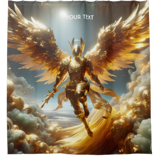 ファンタジーの飛んでいる可愛い翼の戦士 シャワーカーテン (正面)