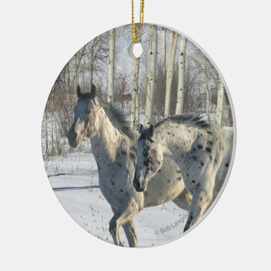 ファンタジーの馬: 冬の不思議の国 セラミックオーナメント (左)