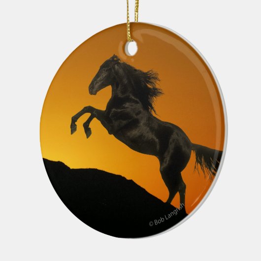 ファンタジーの馬: 山の日没 セラミックオーナメント (左)