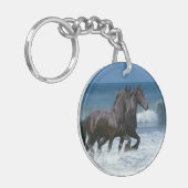 ファンタジーの馬: Friesians及び海 キーホルダー (正面左)