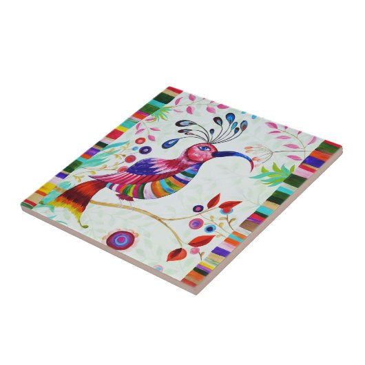 ファンタジーの鳥の虹の花の絵画の民芸 タイル (側面)