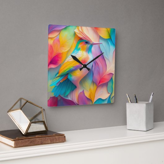 ファンタジーの鳥シルクバード スクエア壁時計 (オフィス)