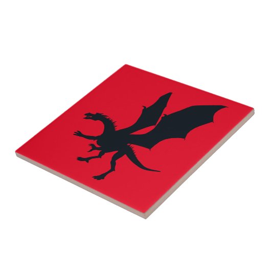 ファンタジーはっきりしたイラストレーションブラックドラゴンシルエット タイル (側面)