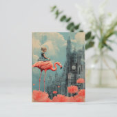 ファンタジーはピンクのフラミンゴに乗る ポストカード (スタンド正面)