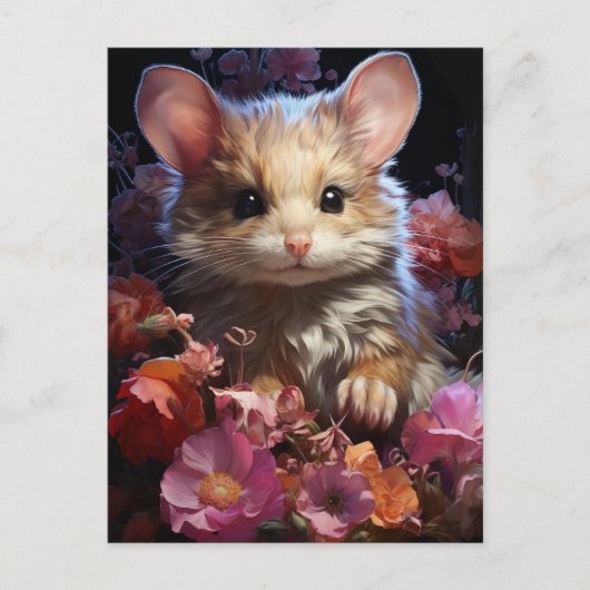ファンタジーふわふわのネズミの花 ポストカード (正面)