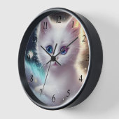 ファンタジーふわふわ白猫 壁時計 (傾斜)