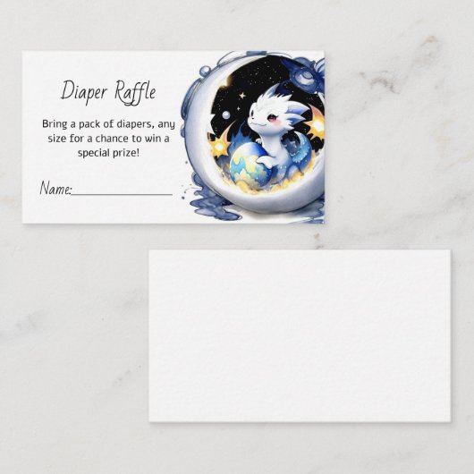 ファンタジーをテーマにしたドラゴンベビーシャワーおむつラッフル エンクロージャーカード (正面/裏面)
