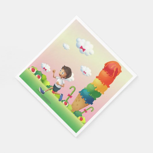 ファンタジーアイスクリームコーンとハッピー走ズボーイ スタンダードランチョンナプキン (角)