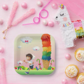 ファンタジーアイスクリームコーンとハッピー走ズボーイ ペーパープレート (パーティー)