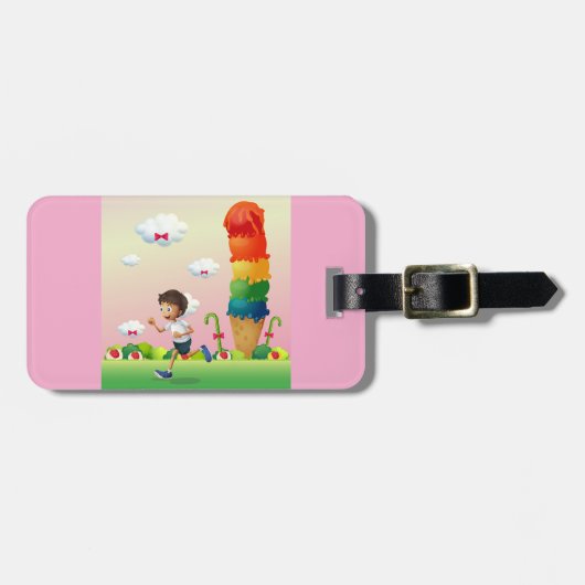 ファンタジーアイスクリームコーンとハッピー走ズボーイ ラゲッジタグ (正面横)