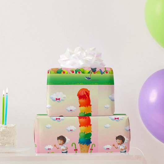 ファンタジーアイスクリームコーンとハッピー走ズボーイ ラッピングペーパー