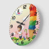 ファンタジーアイスクリームコーンとハッピー走ズボーイ ラージ壁時計 (傾斜)