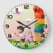 ファンタジーアイスクリームコーンとハッピー走ズボーイ ラージ壁時計 (正面)