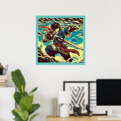 ファンタジーアニメヒーロー1日本の - Woodcut ポスター (ホームオフィス)