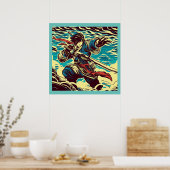 ファンタジーアニメヒーロー1日本の - Woodcut ポスター (キッチン)