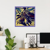 ファンタジーアニメヒーロー2日本の - Woodcut ポスター (ホームオフィス)