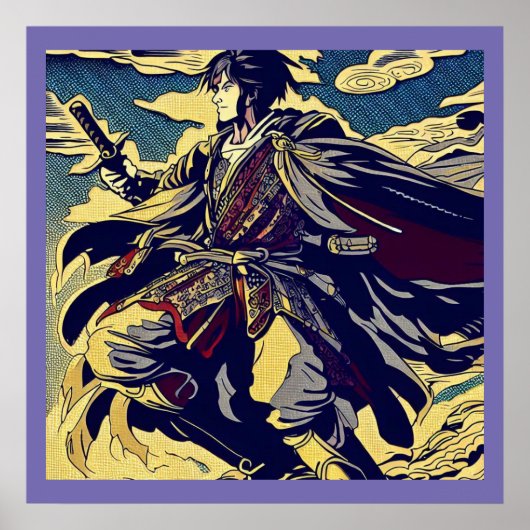 ファンタジーアニメヒーロー2日本の - Woodcut ポスター (正面)