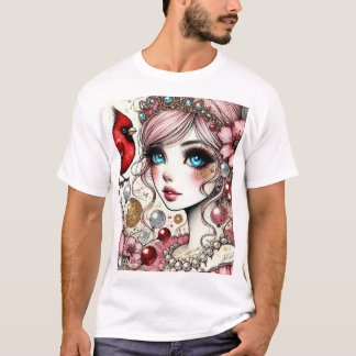ファンタジーアニメマンガガールリンが鳥のTシャツを愛 Tシャツ