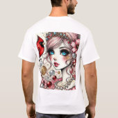 ファンタジーアニメマンガガールリンが鳥のTシャツを愛 Tシャツ (裏面)