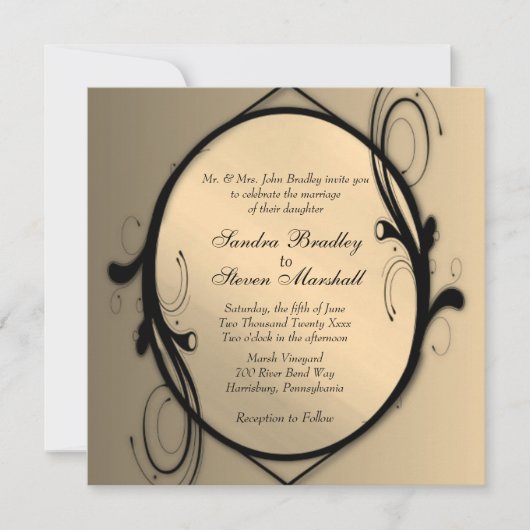 ファンタジーアンティーク金ゴールド結婚式招待状 招待状 (正面)