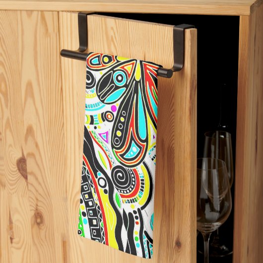 ファンタジーアートのスケッチ - 抽象的な花3 キッチンタオル (三つ折り)