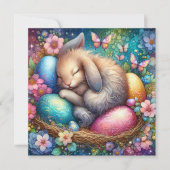 ファンタジーアートウォーターカラーバニーイースターエッグ花 シーズンカード (正面)