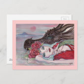 ファンタジーアートガールとドラゴンby Renee Lavoie ポストカード (正面/裏面)