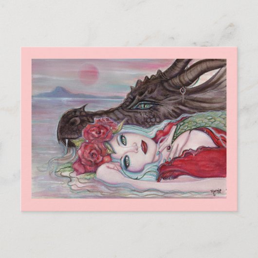 ファンタジーアートガールとドラゴンby Renee Lavoie ポストカード (正面)