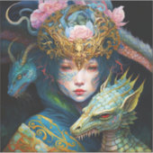 ファンタジーアートドラゴン女神クイーンステッカー シール (正面)