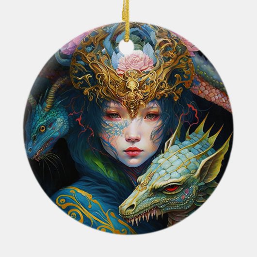 ファンタジーアートドラゴン女神クイーンセラミックオーナメント セラミックオーナメント (裏面)