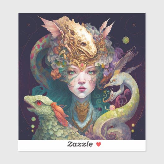ファンタジーアートドラゴン女神クイーン シール (シート)