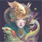 ファンタジーアートドラゴン女神クイーン シール (正面)