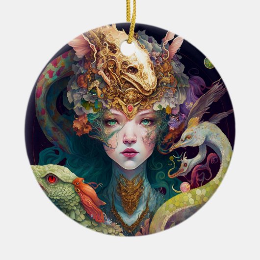 ファンタジーアートドラゴン女神クイーン セラミックオーナメント (正面)