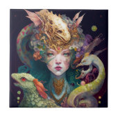 ファンタジーアートドラゴン女神クイーン タイル (正面)