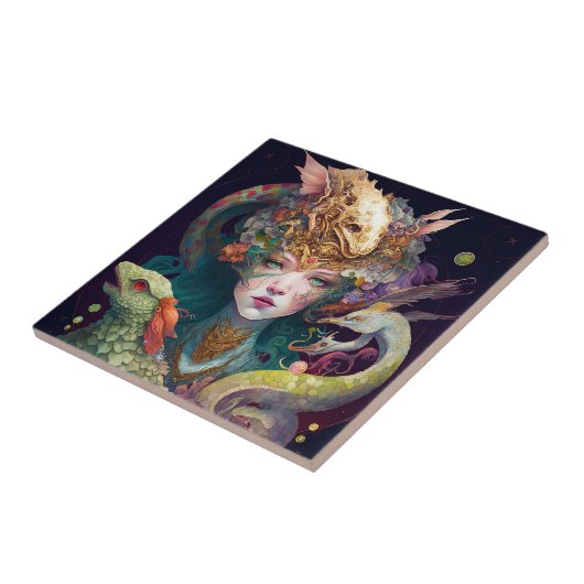 ファンタジーアートドラゴン女神クイーン タイル (側面)